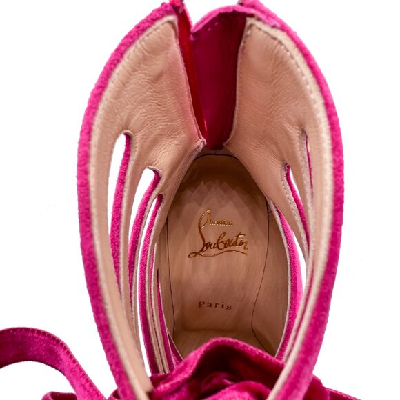Brand new Christian Louboutin Spinetita 100 Pink Suede Leather Lace Up Bootie - Picture 7 of 13
